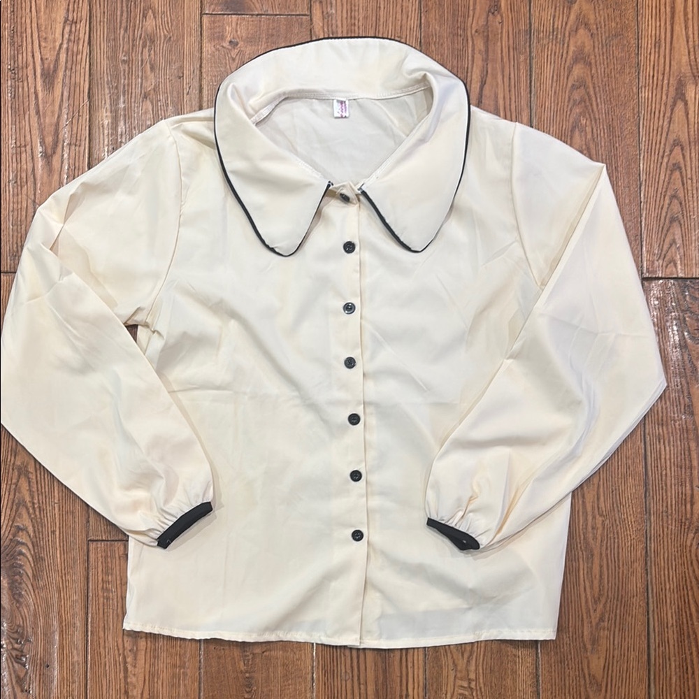 Elegant Cream Women's Jacket with Black Trim